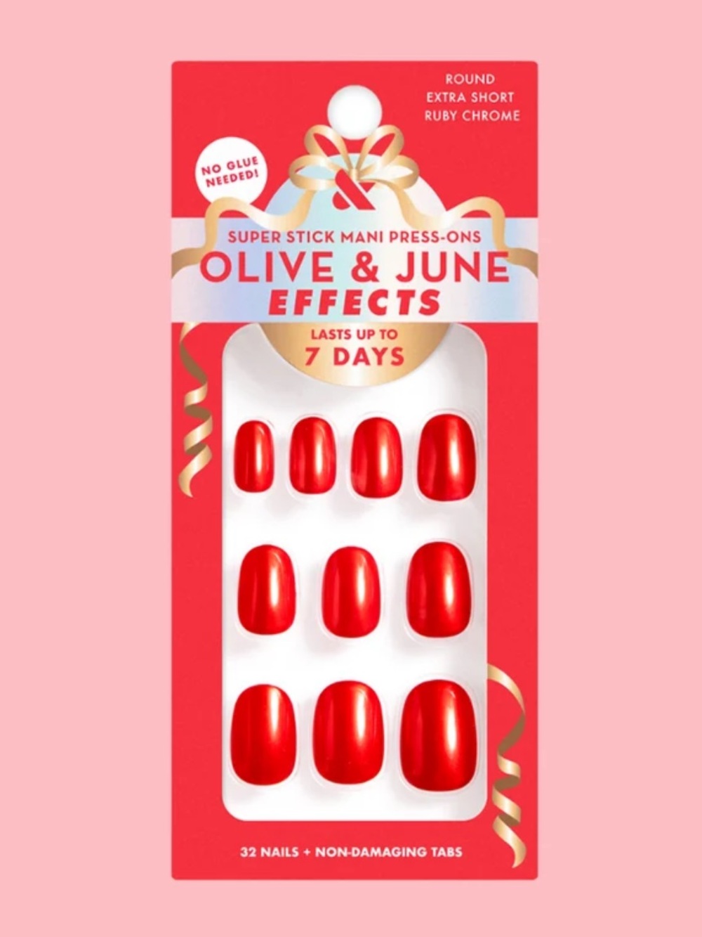 Olive and June Super Stick Mani Press On Nails in Ruby Chrome